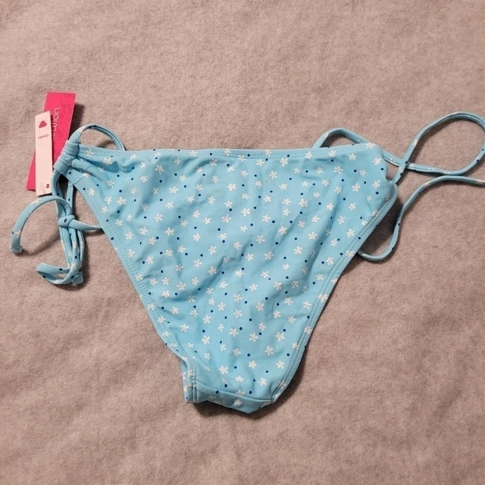Xhilaration Juniors Cheeky String Bikini Bottom Floral Print Blue SIZE S (0-2)